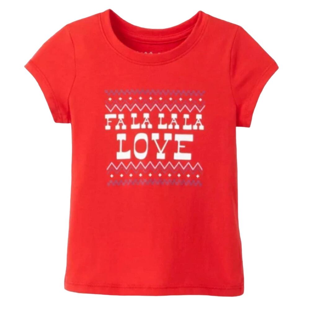 Cat & Jack Girls Tee 7/8 TShirt Medium Fa La La La Love Red Holiday Top New